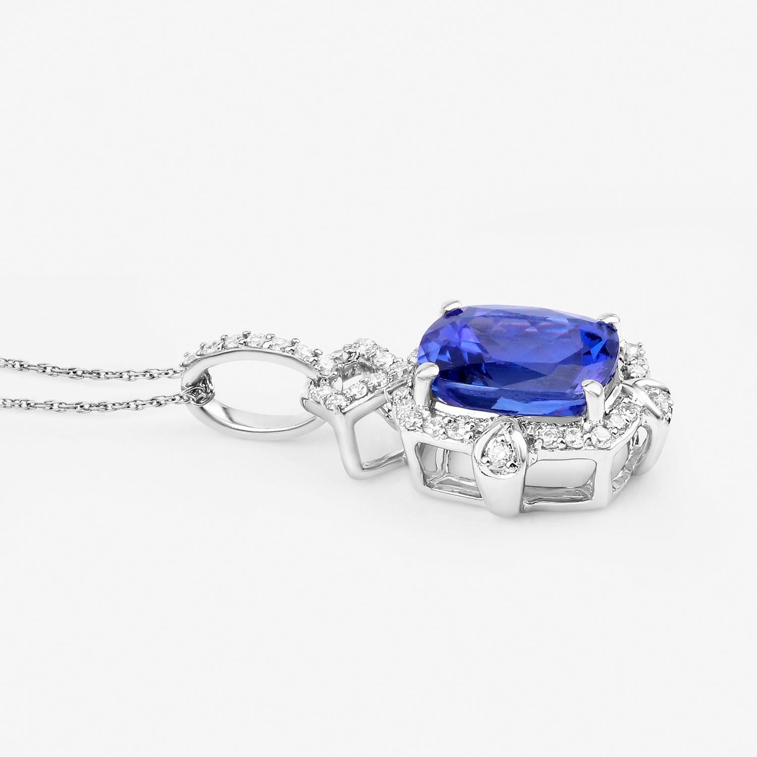 Women's or Men's Tanzanite Necklace With Diamonds 2.74 Carats 14K White Gold For Sale