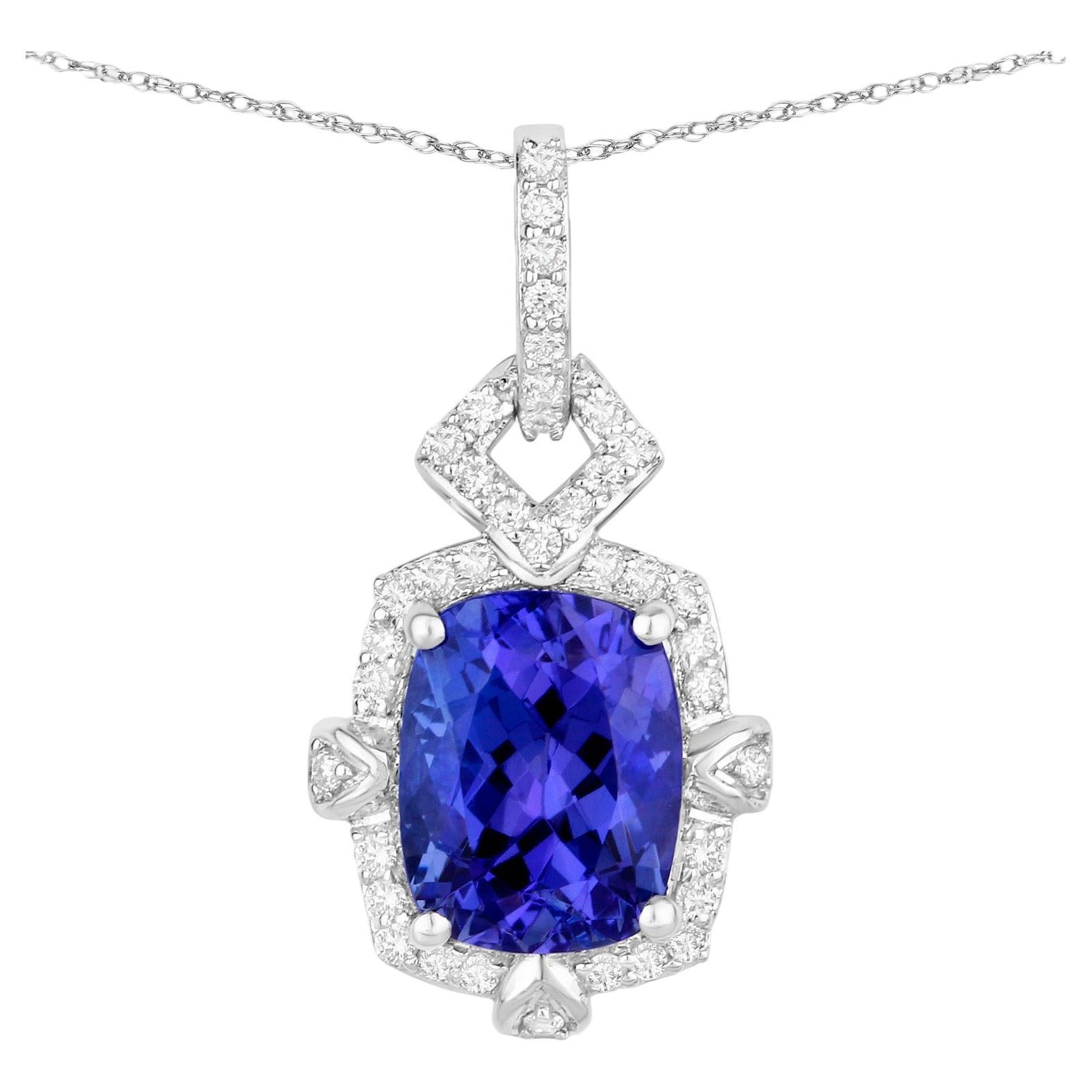 Tanzanite Necklace With Diamonds 2.74 Carats 14K White Gold For Sale