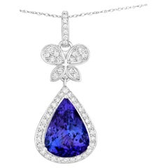 Tanzanite Necklace With Diamonds 5.54 Carats 18K White Gold