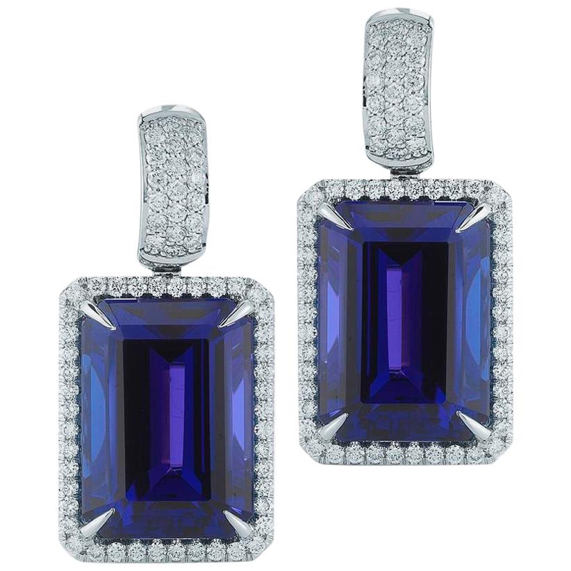 Tanzanite Octagonal And Diamond Earring By RayazTakat For Sale
