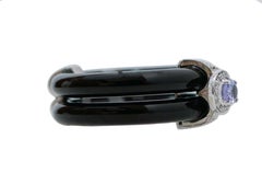 Tanzanite, Onyx, Diamonds, Platinum Fashion Ring.