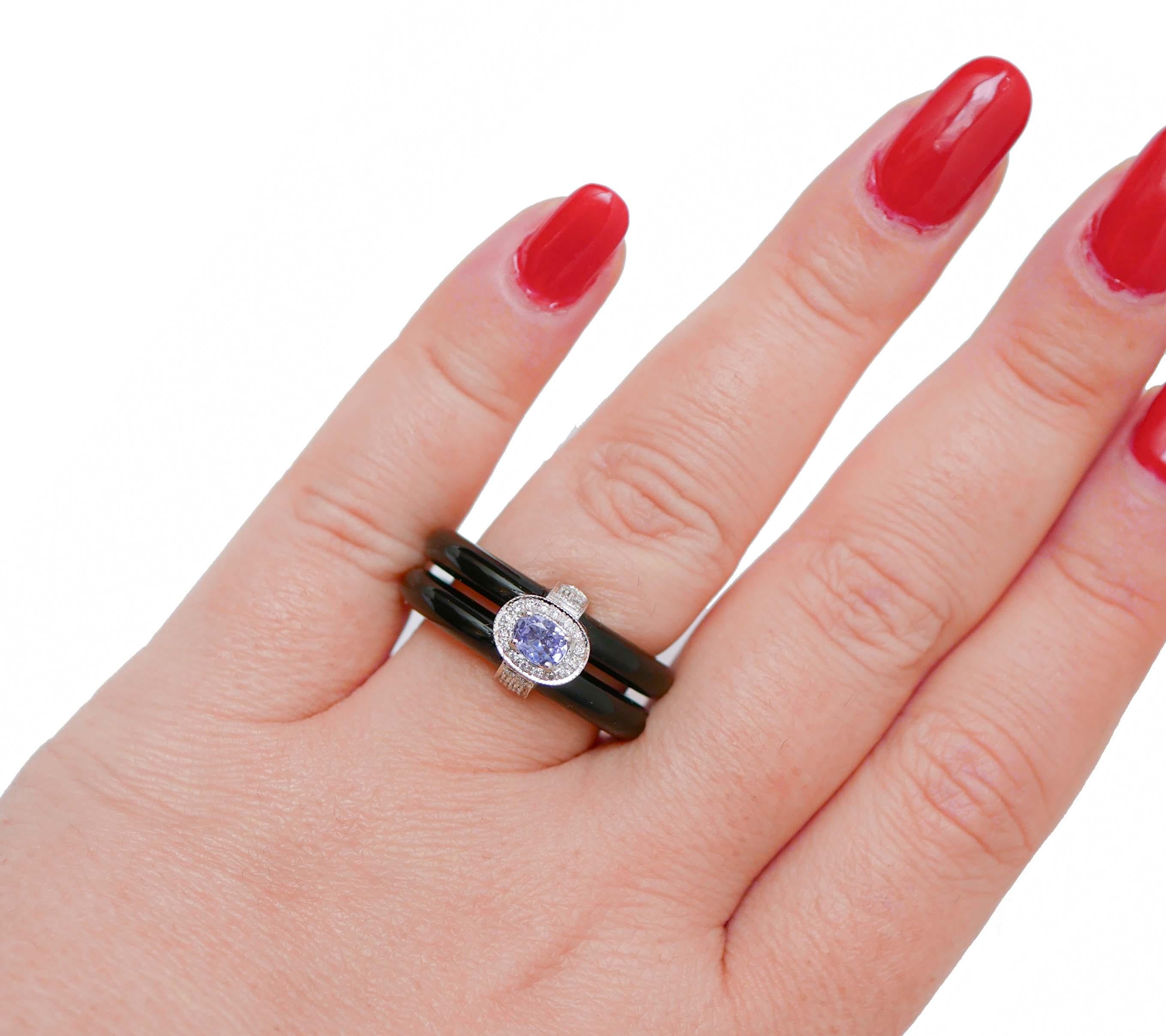 Tanzanite, Onyx, Diamonds, Platinum Fashion Ring. In Good Condition For Sale In Marcianise, Marcianise (CE)