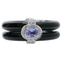 Tanzanite, Onyx, Diamonds, Platinum Fashion Ring.