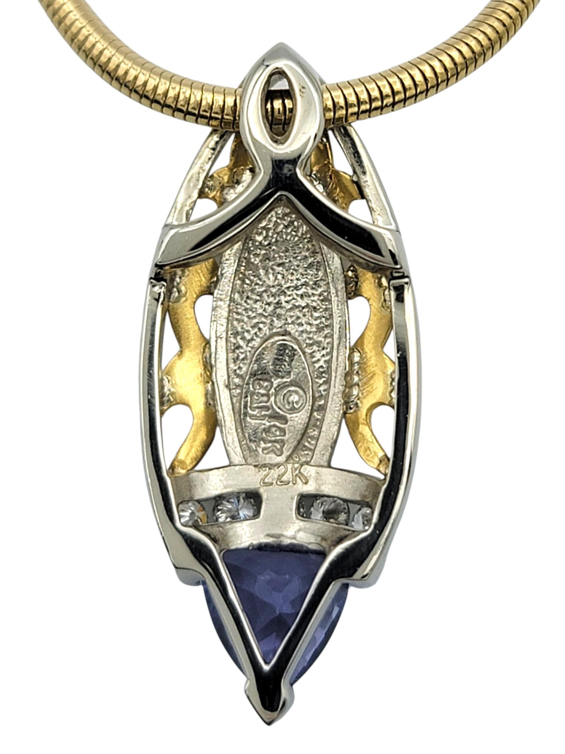 Marquise Anhänger-Halskette aus zweifarbigem Gold mit Tansanit, Opal und Diamant im Angebot 1