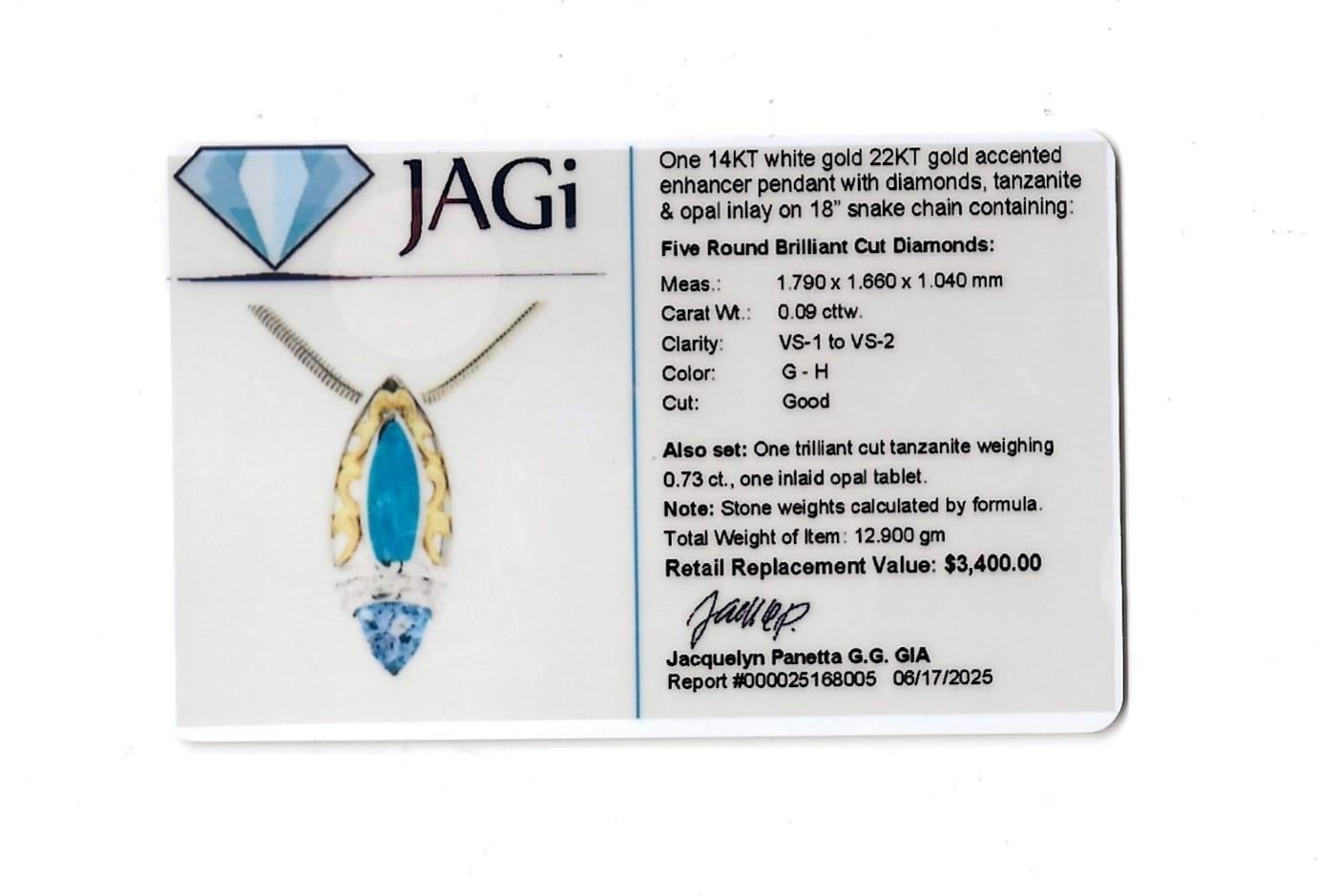 Marquise Anhänger-Halskette aus zweifarbigem Gold mit Tansanit, Opal und Diamant im Angebot 3