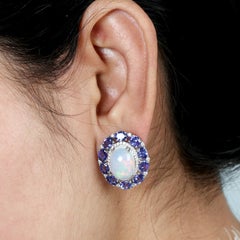 Tanzanite & Opal Earrings With Diamonds Made In 18k Gold
