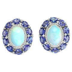 Tanzanite & Opal Earrings With Diamonds Made In 18k Gold