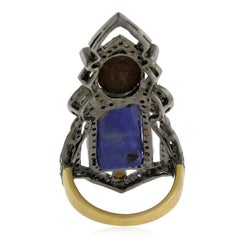 Tansanit & mehrfarbiger Opal-Knuckle-Ring mit Pavé-Diamanten aus 18 Karat Gold und Silber