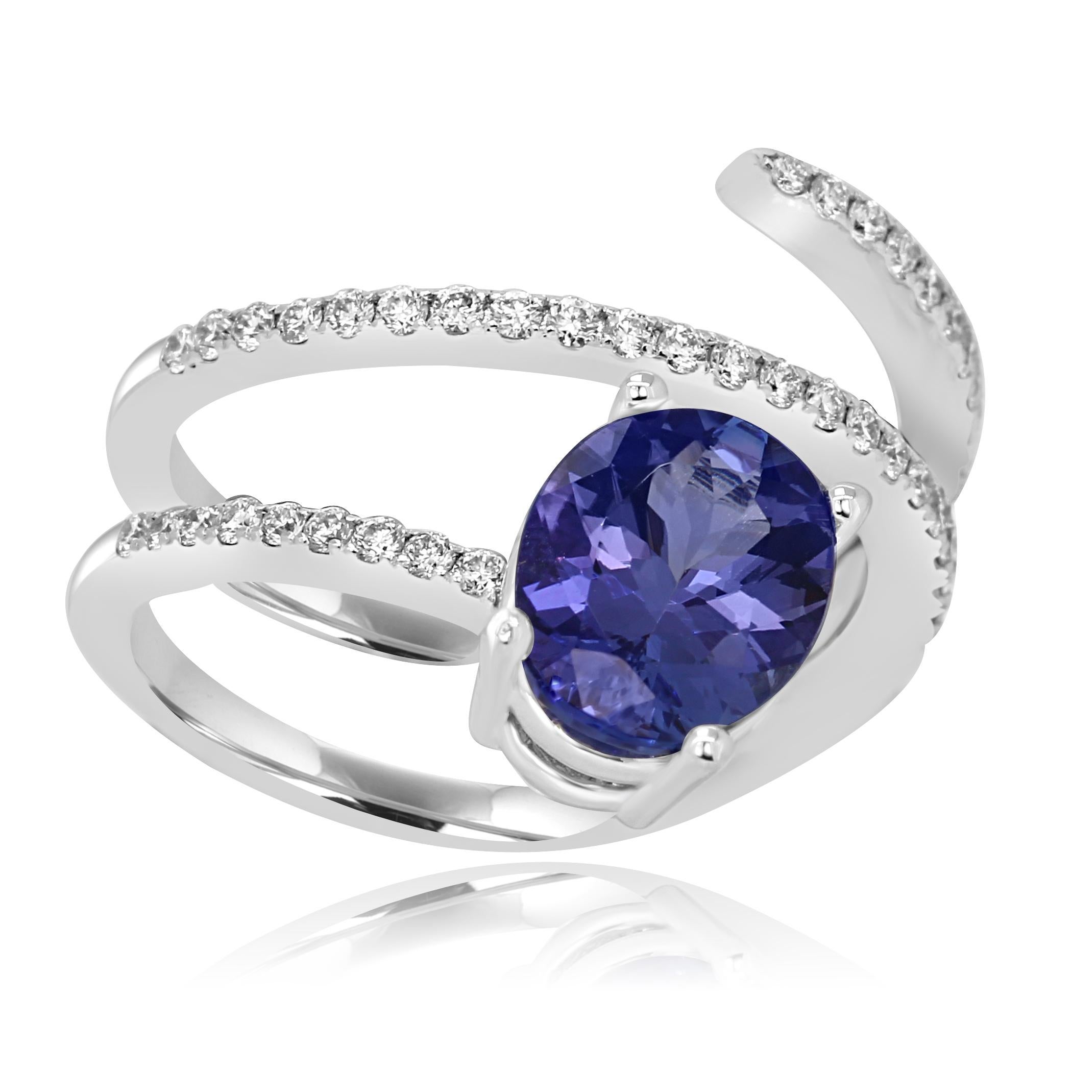  Beautiful Tanzanite Oval 1.90 Carat set  with White Diamond Rounds 0.33 carat in 14K White Gold Cocktail Spiral Ring.

MADE IN USA

Tanzanite Oval Center Weight 1.90 Carat
Total Weight 2.23 Carat 
