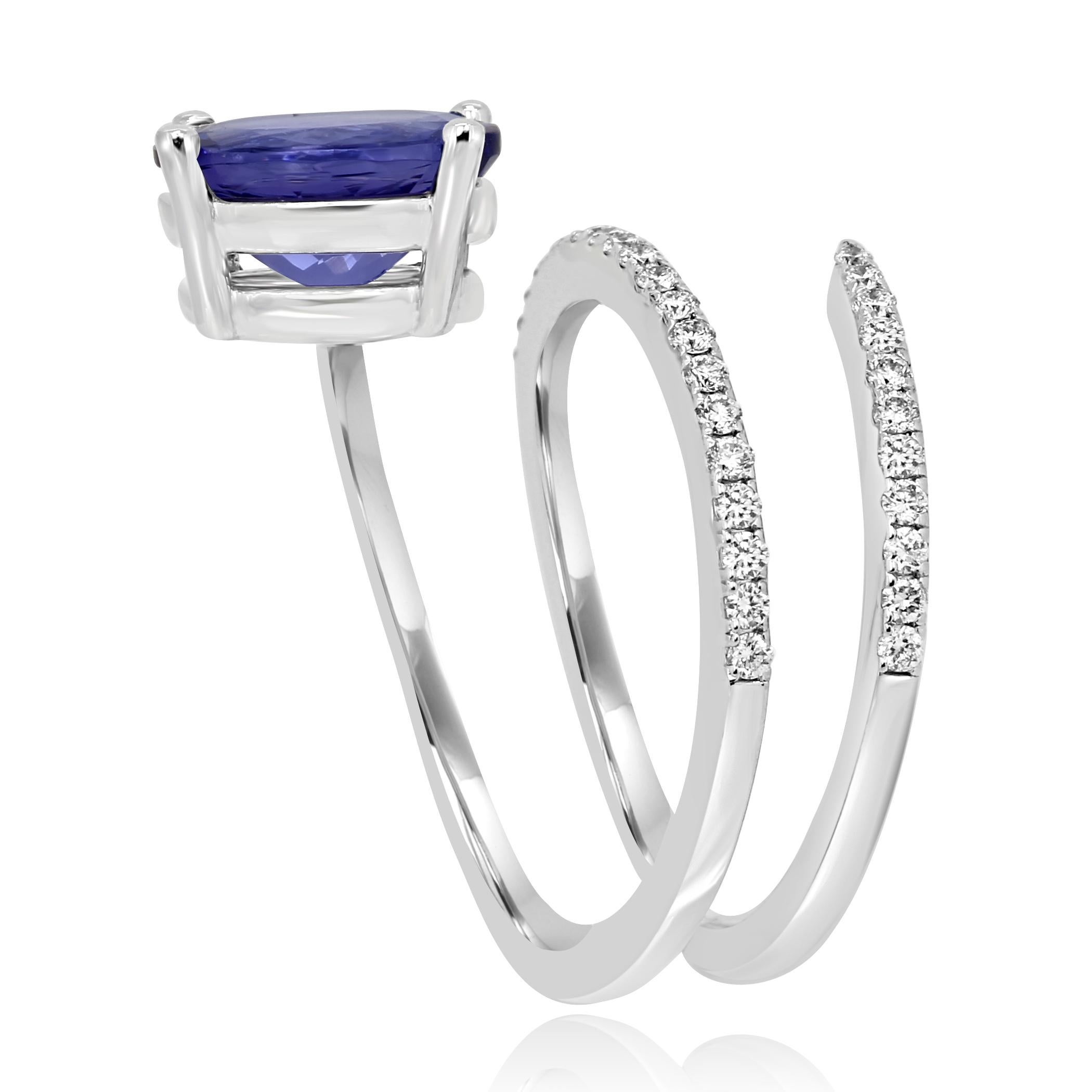 Oval Cut Tanzanite Oval and Diamond Gold Spiral Cocktail Fashion Ring