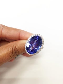 Tanzanite Oval and White Diamond Cocktail Ring in Platinum