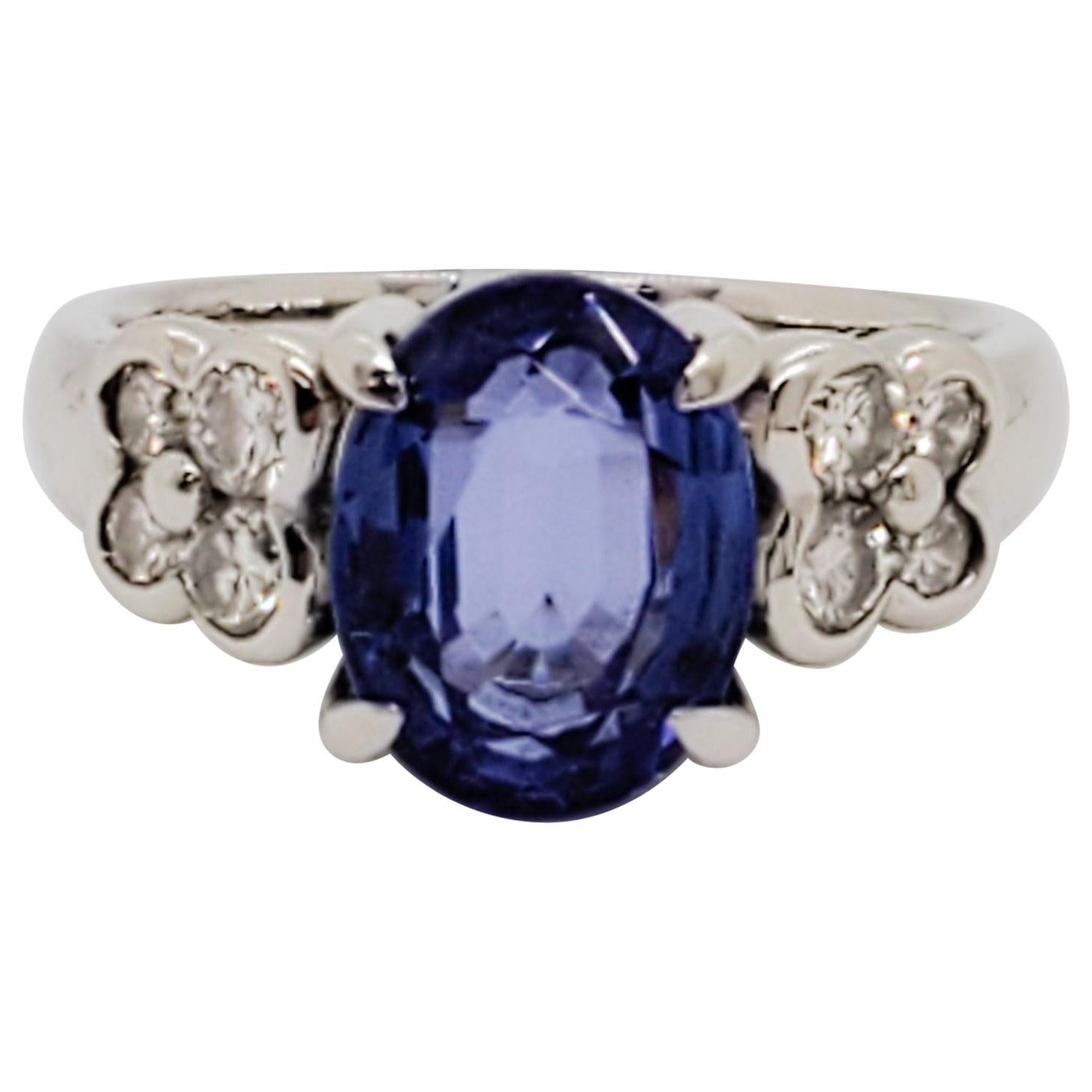 Tanzanite Oval and White Diamond Cocktail Ring in Platinum