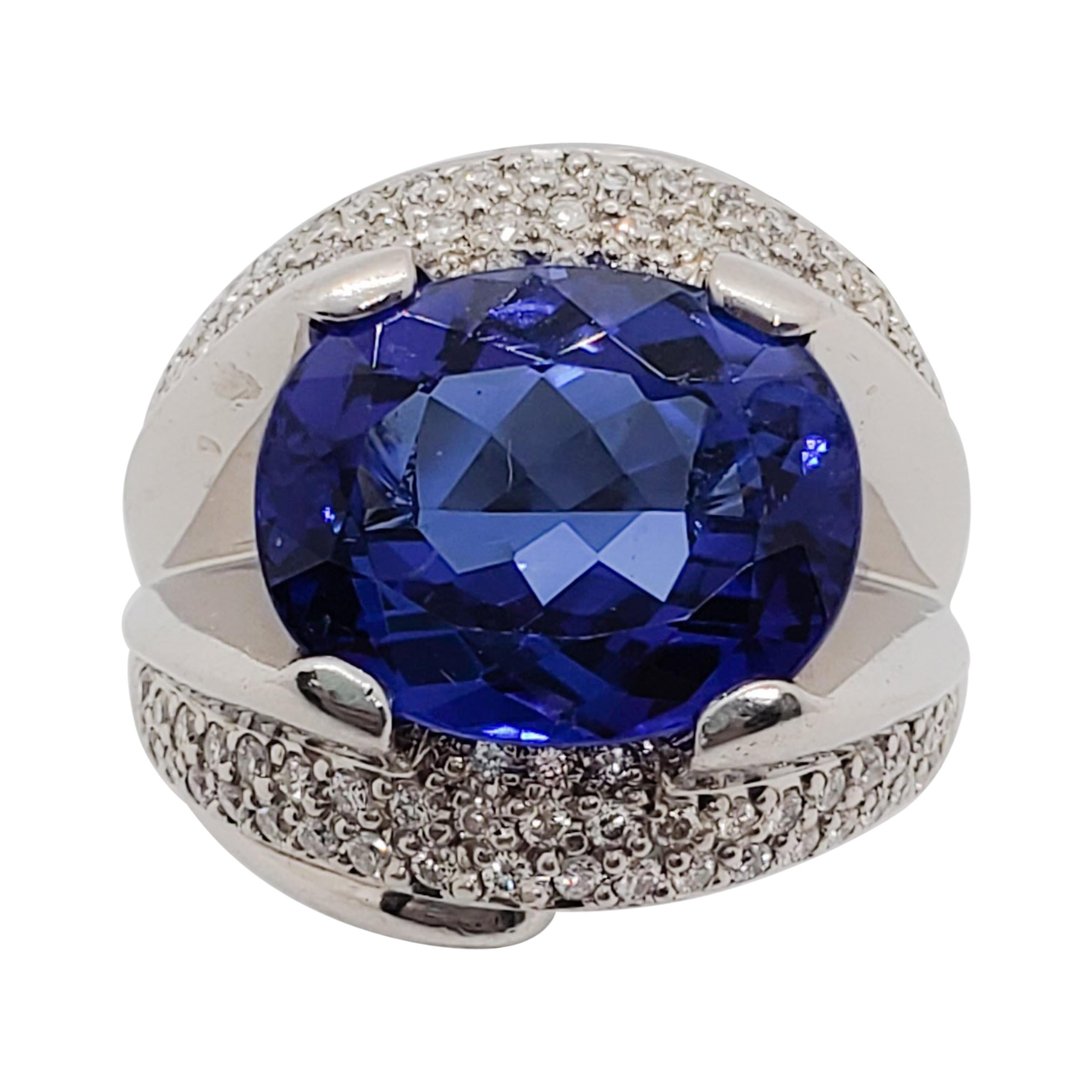 Tanzanite Oval and White Diamond Cocktail Ring in Platinum