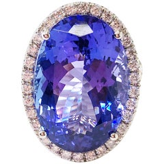 Tanzanite Oval and White Diamond Cocktail Ring in Platinum