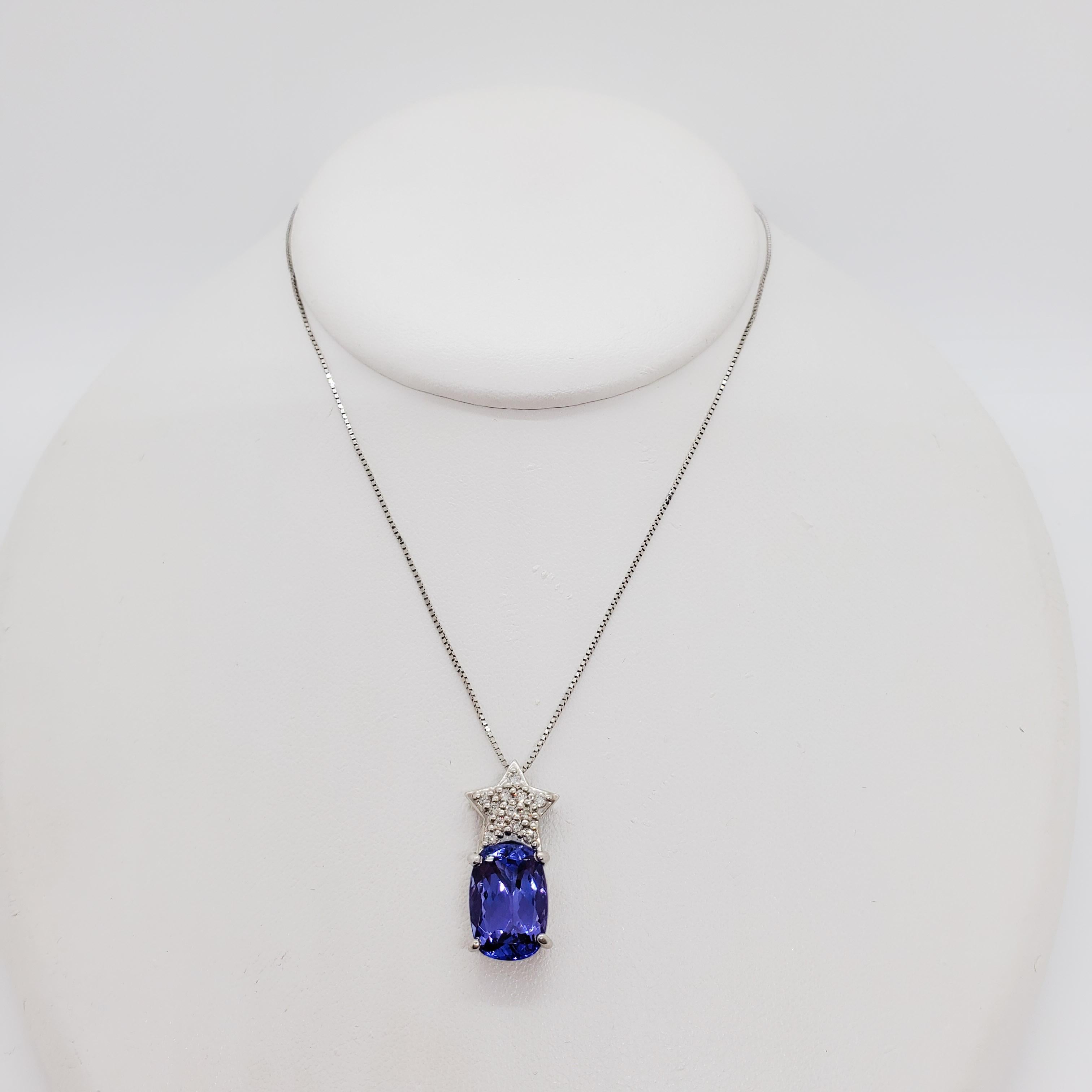 Oval Cut Tanzanite Oval and White Diamond Pendant Necklace in Platinum For Sale