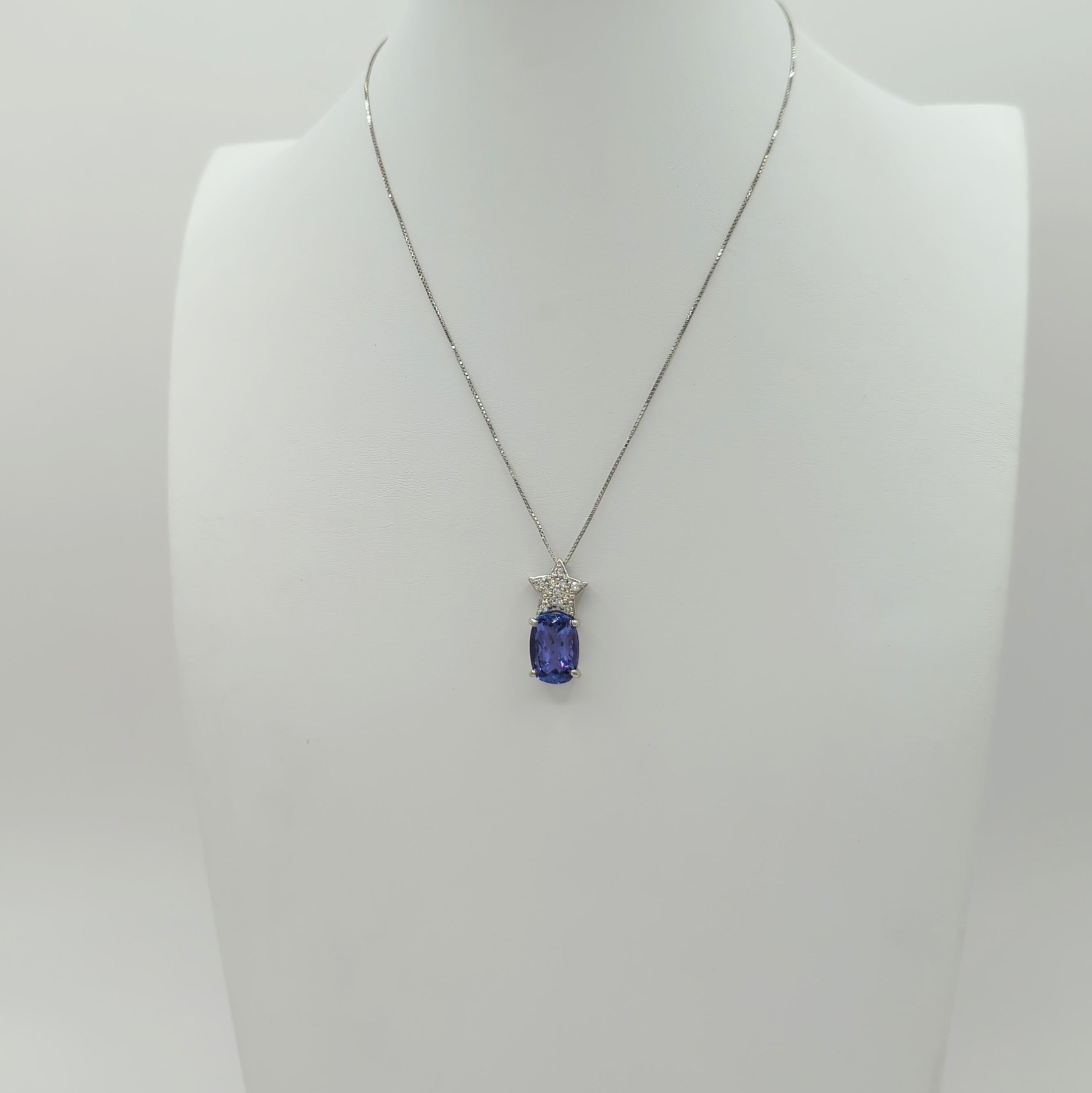 Tanzanite Oval and White Diamond Pendant Necklace in Platinum For Sale 3