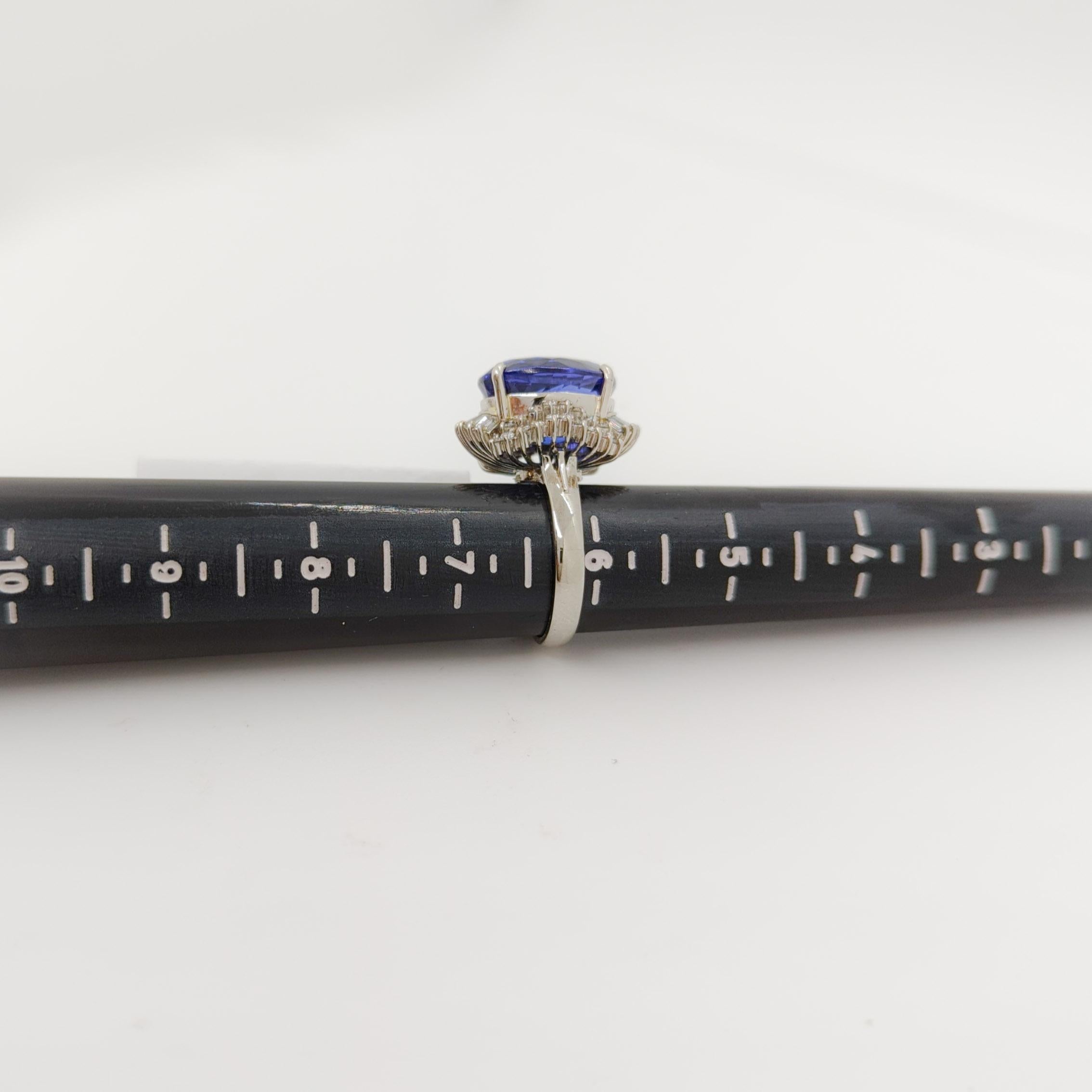 Tanzanite Oval and White Diamond Round & Baguette Cocktail Ring in Platinum For Sale 1
