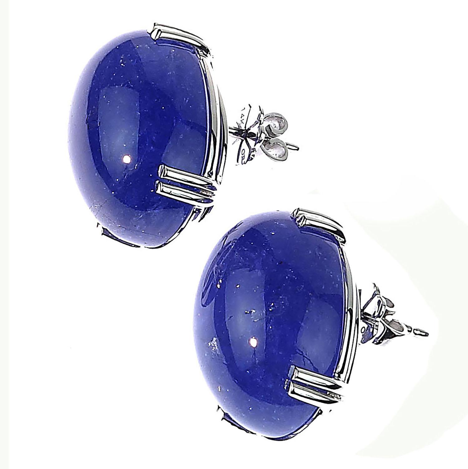 Tanzanite Oval Cabochon White Gold Earrings In New Condition In Raleigh, NC