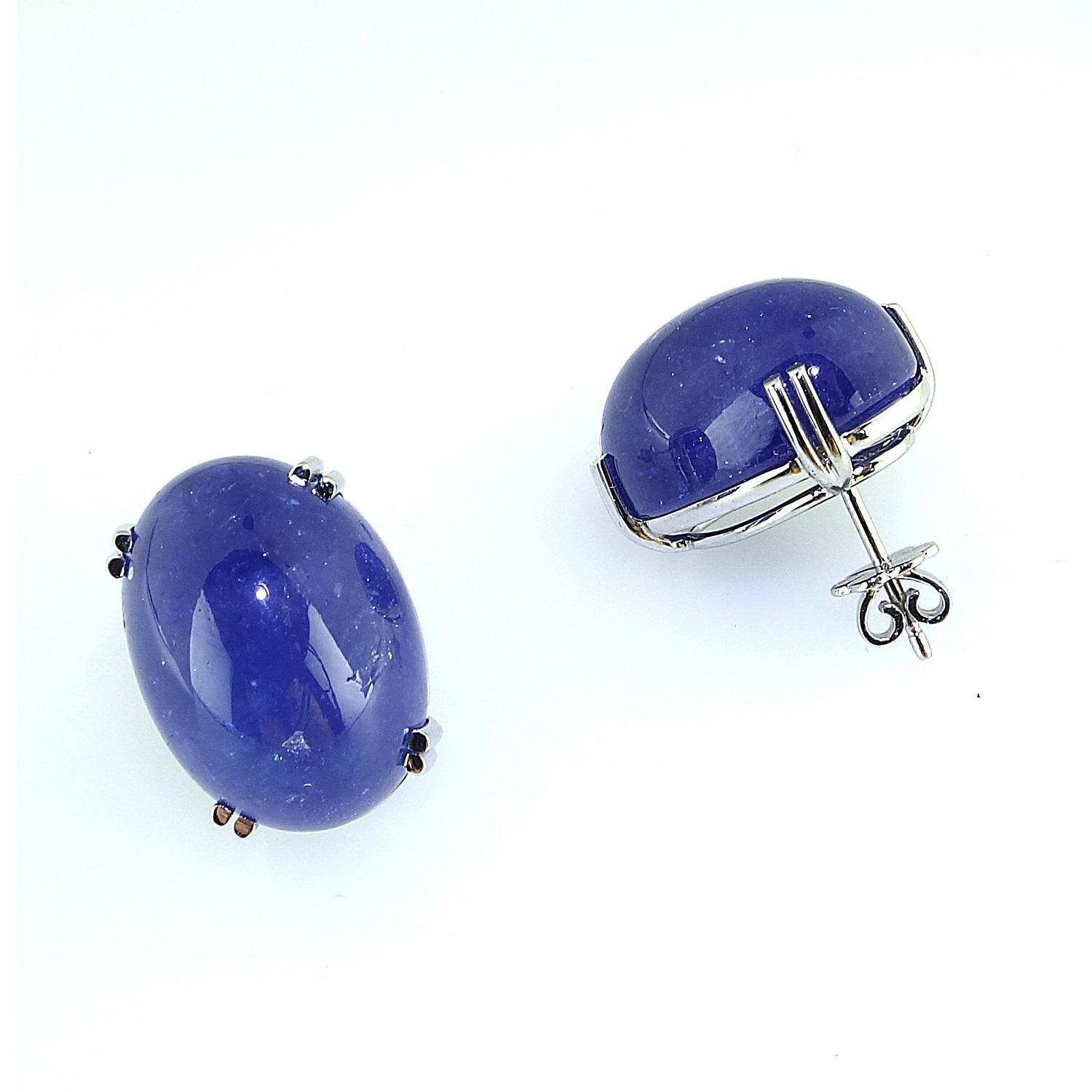 Tanzanite Oval Cabochon White Gold Earrings 1