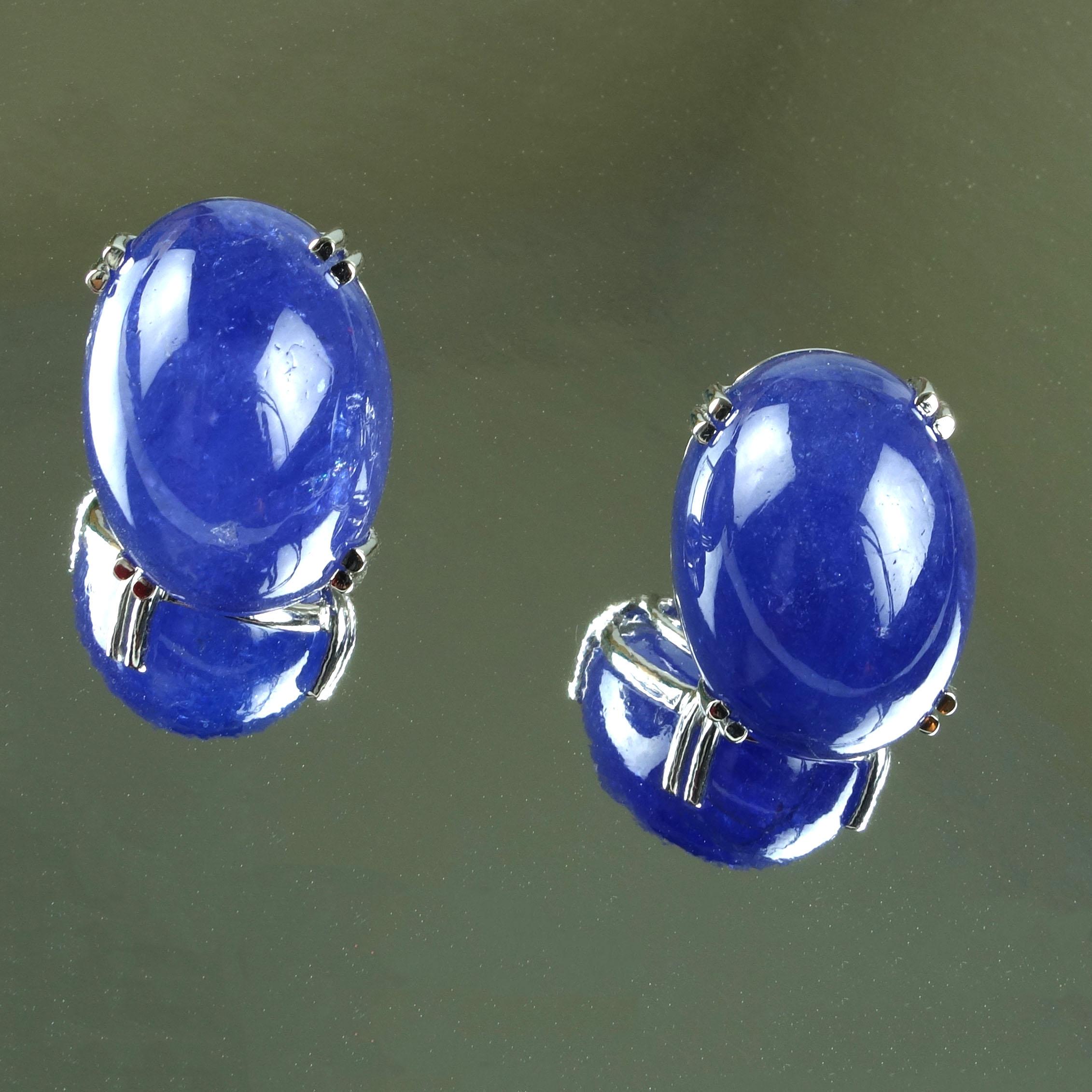 Tanzanite Oval Cabochon White Gold Earrings 2