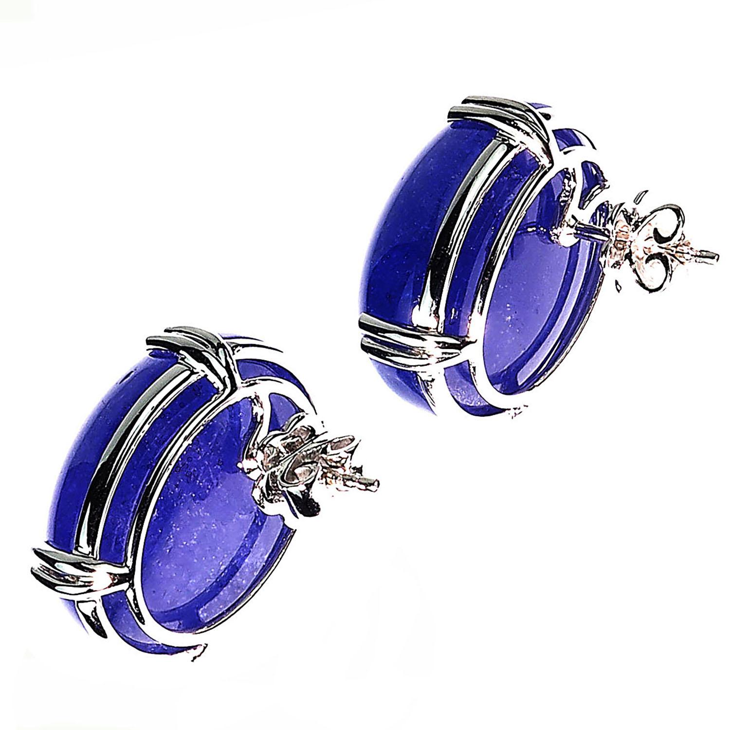 Tanzanite Oval Cabochon White Gold Earrings 4