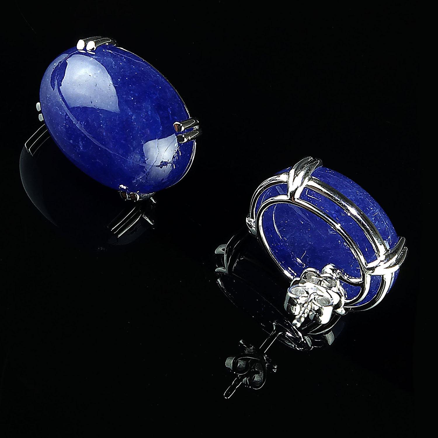 Tanzanite Oval Cabochon White Gold Earrings 5