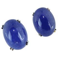 Tanzanite Oval Cabochon White Gold Earrings