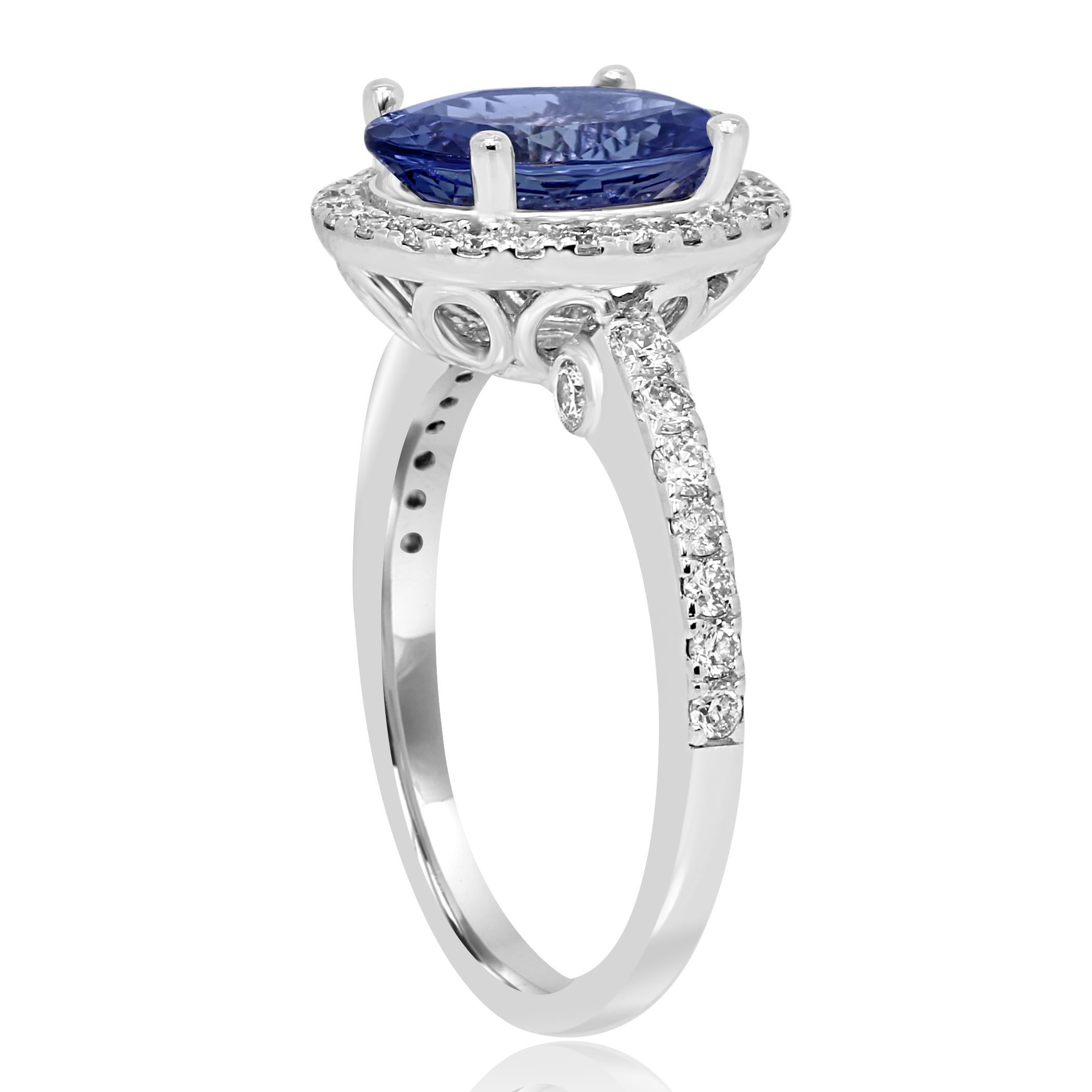Tanzanite Oval Diamond Halo Gold Classic Bridal Fashion or Cocktail Ring In New Condition In NEW YORK, NY