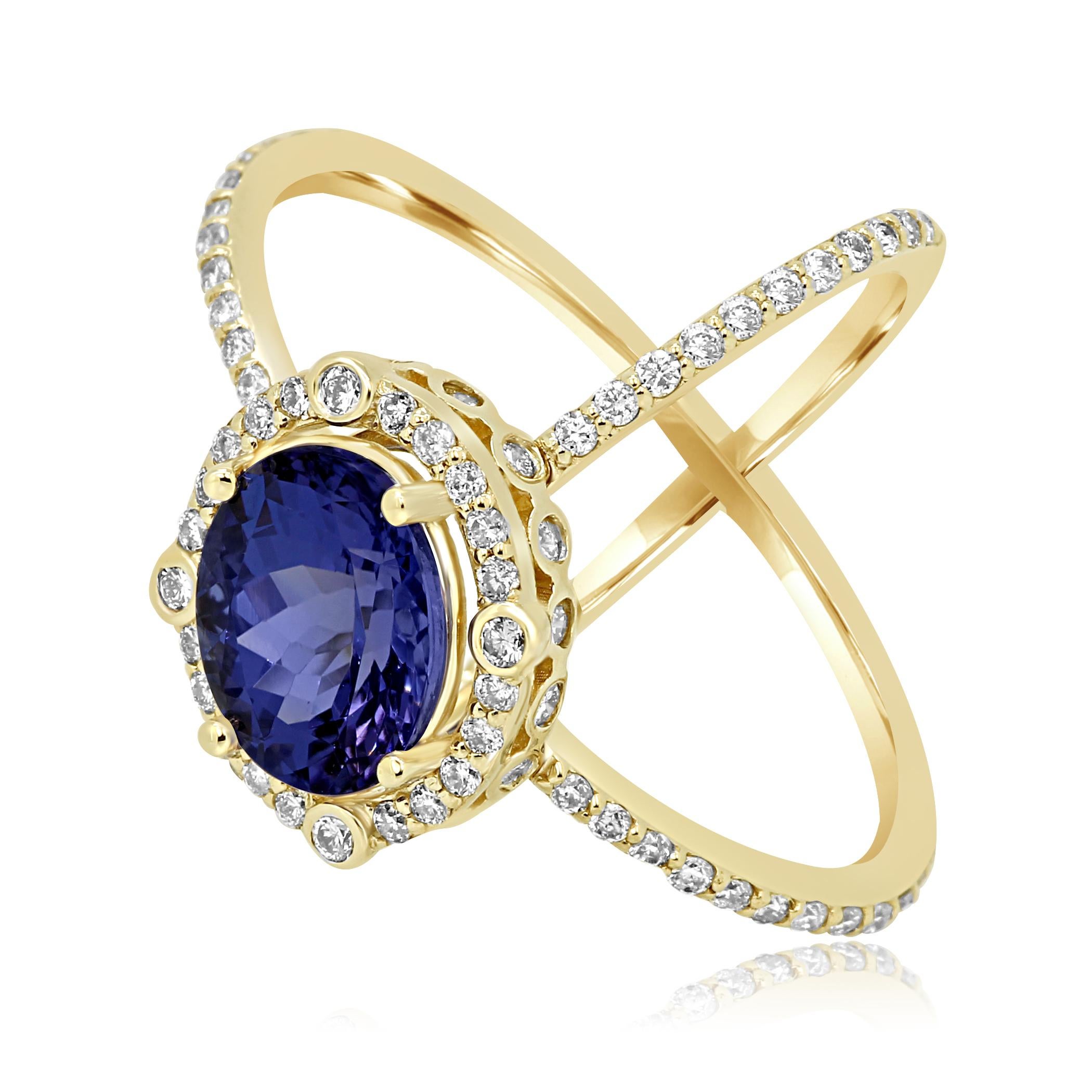 Oval Cut Tanzanite Oval Diamond Halo Gold Fashion Cocktail Ring