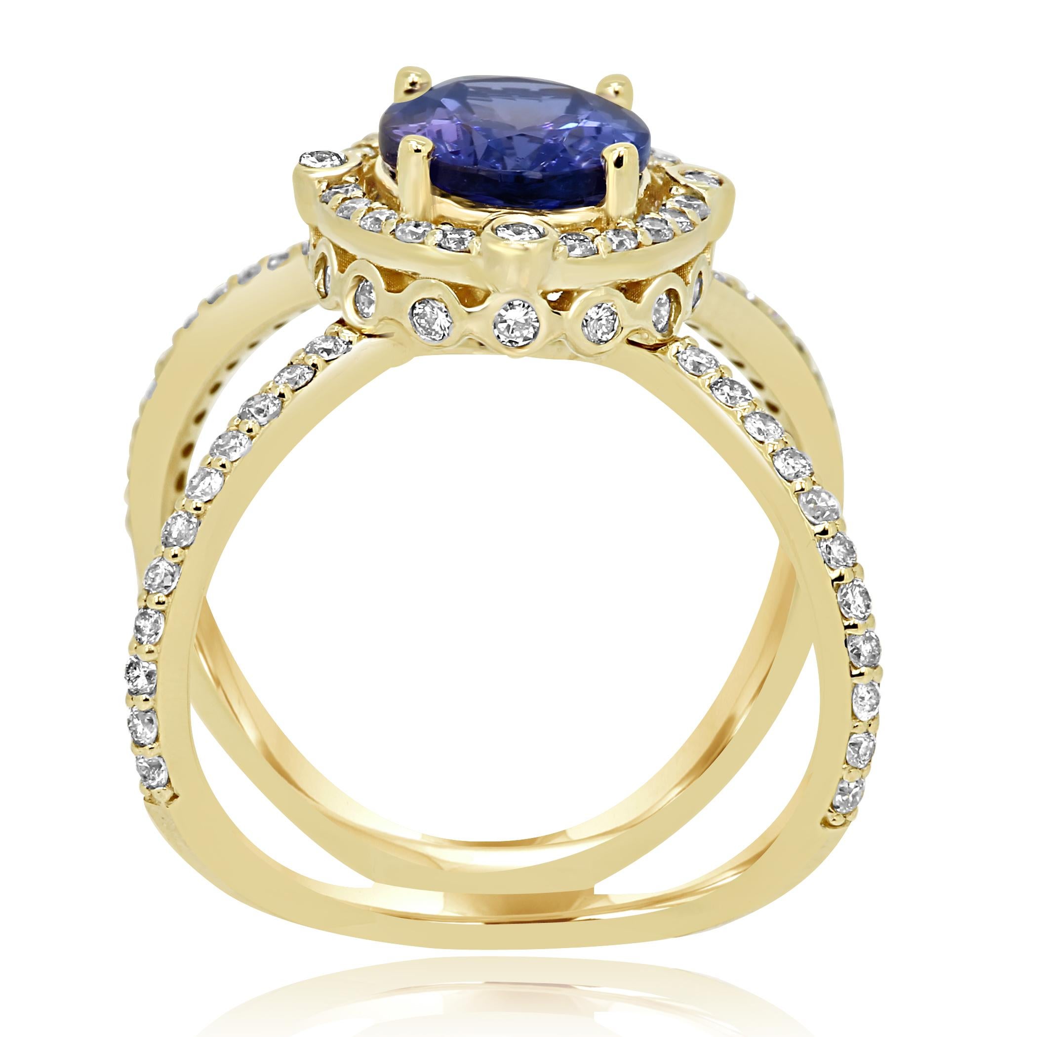 Tanzanite Oval Diamond Halo Gold Fashion Cocktail Ring In New Condition In NEW YORK, NY