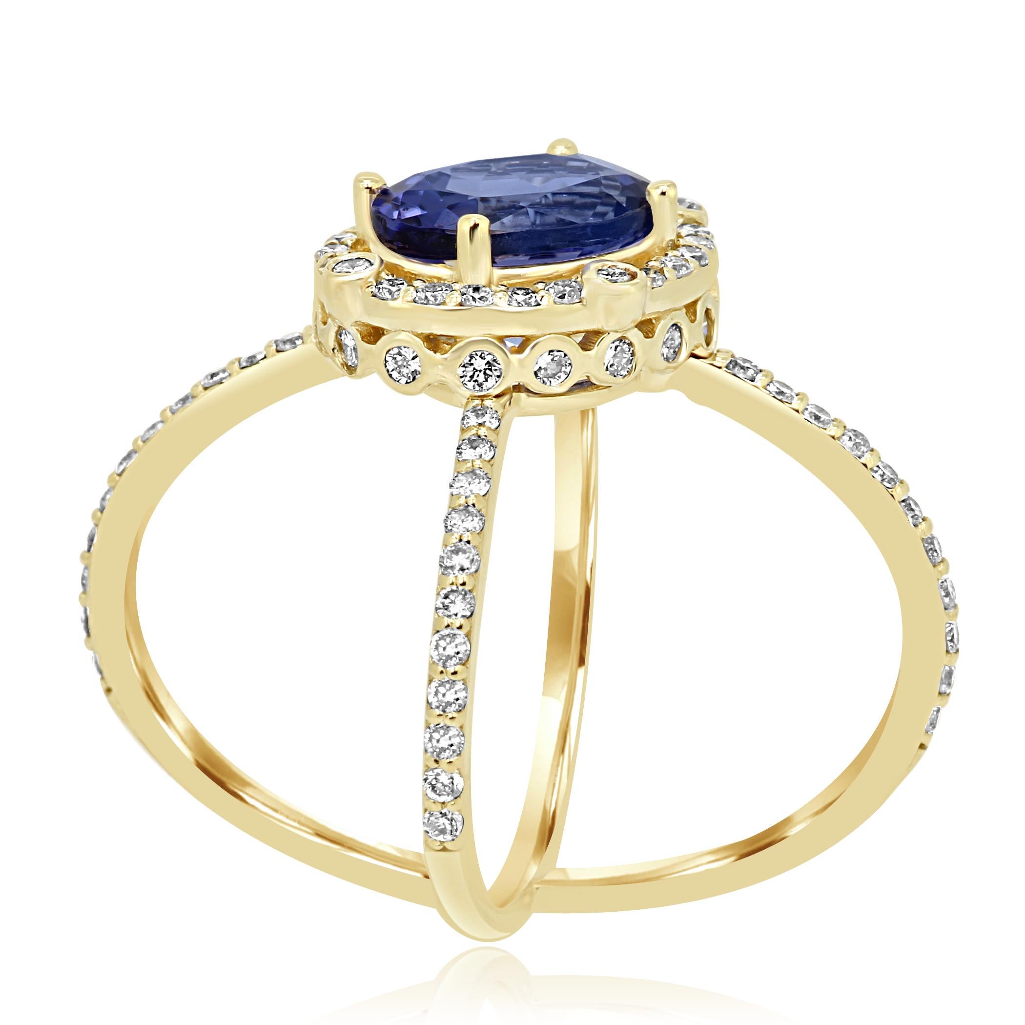 Women's Tanzanite Oval Diamond Halo Gold Fashion Cocktail Ring