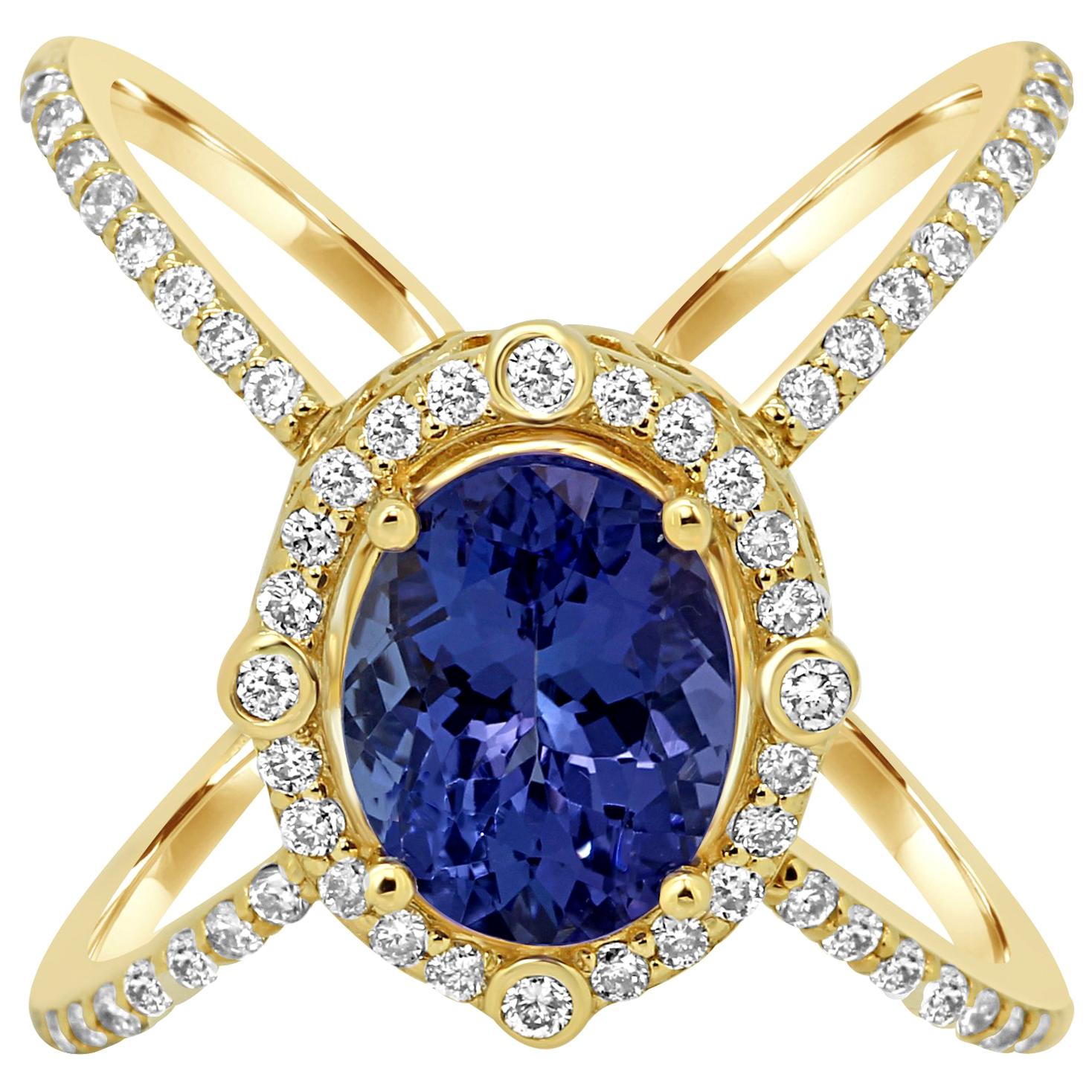 Tanzanite Oval Diamond Halo Gold Fashion Cocktail Ring