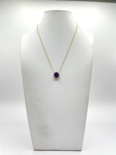 Tanzanite Oval Pendant in 14K Yellow Gold Ball Chain