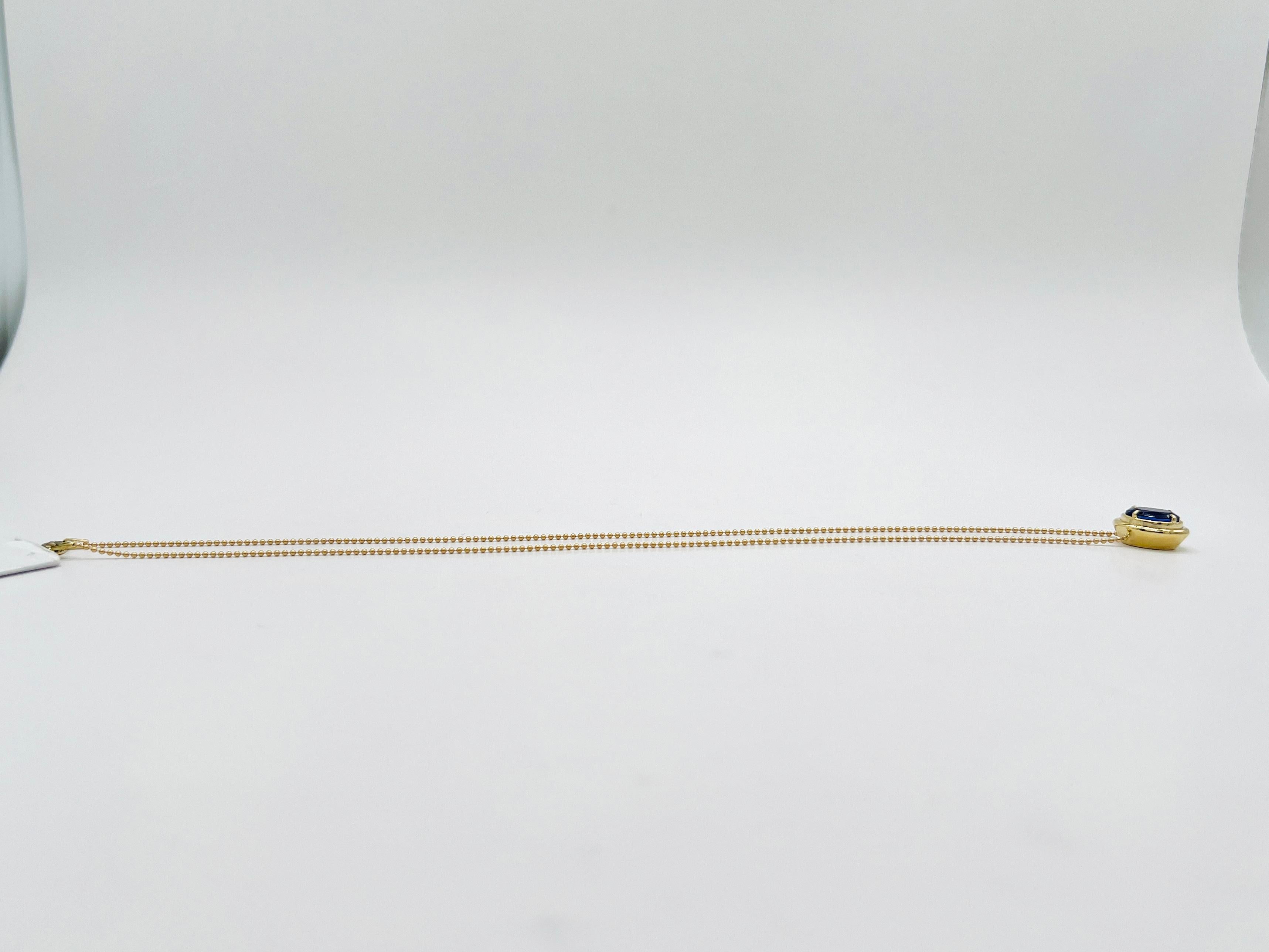 Tanzanite Oval Pendant in 14K Yellow Gold Ball Chain in vendita 2