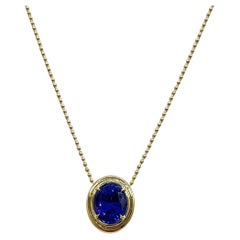 Tanzanite Oval Pendant in 14K Yellow Gold Ball Chain