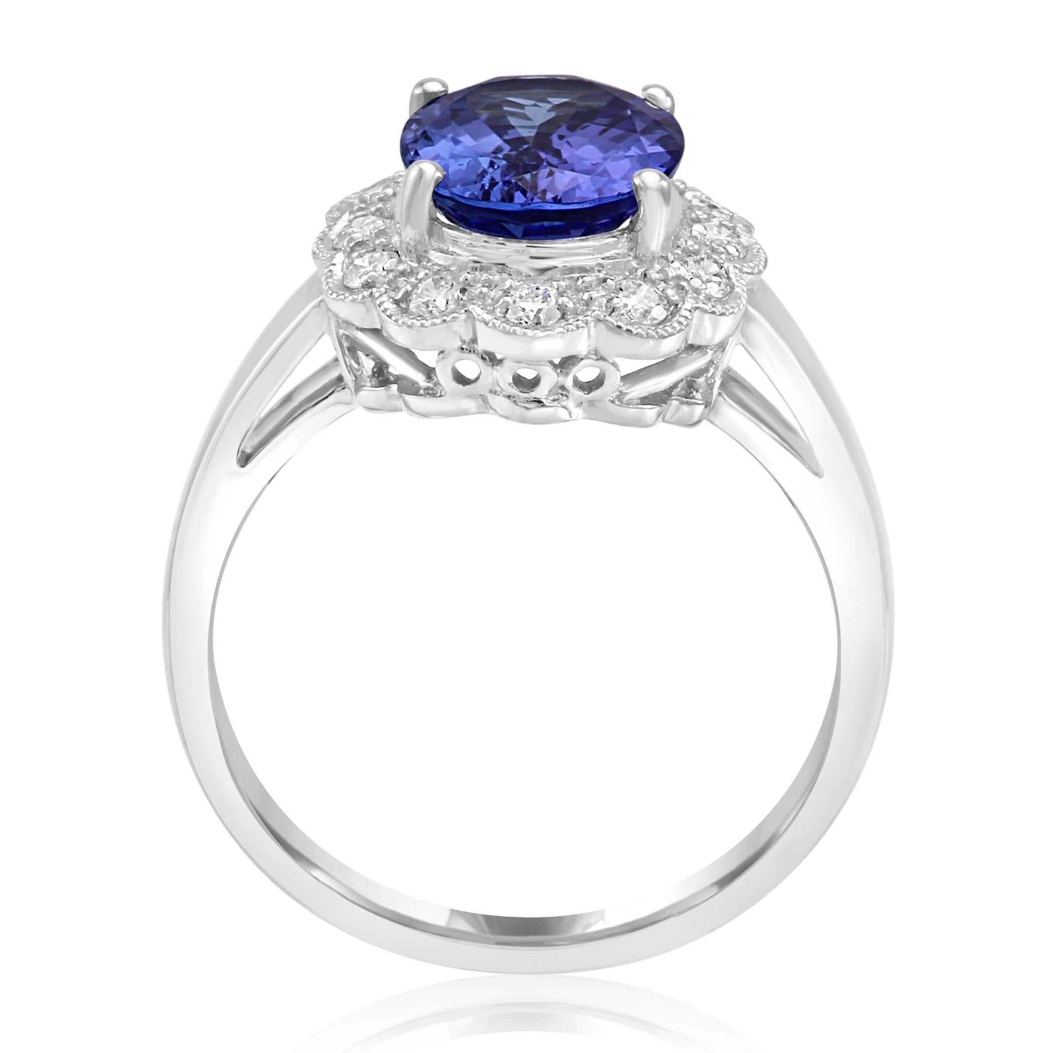 Women's or Men's Tanzanite Oval Round Diamond Halo Gold Bridal Fashion Cocktail Filigree Ring