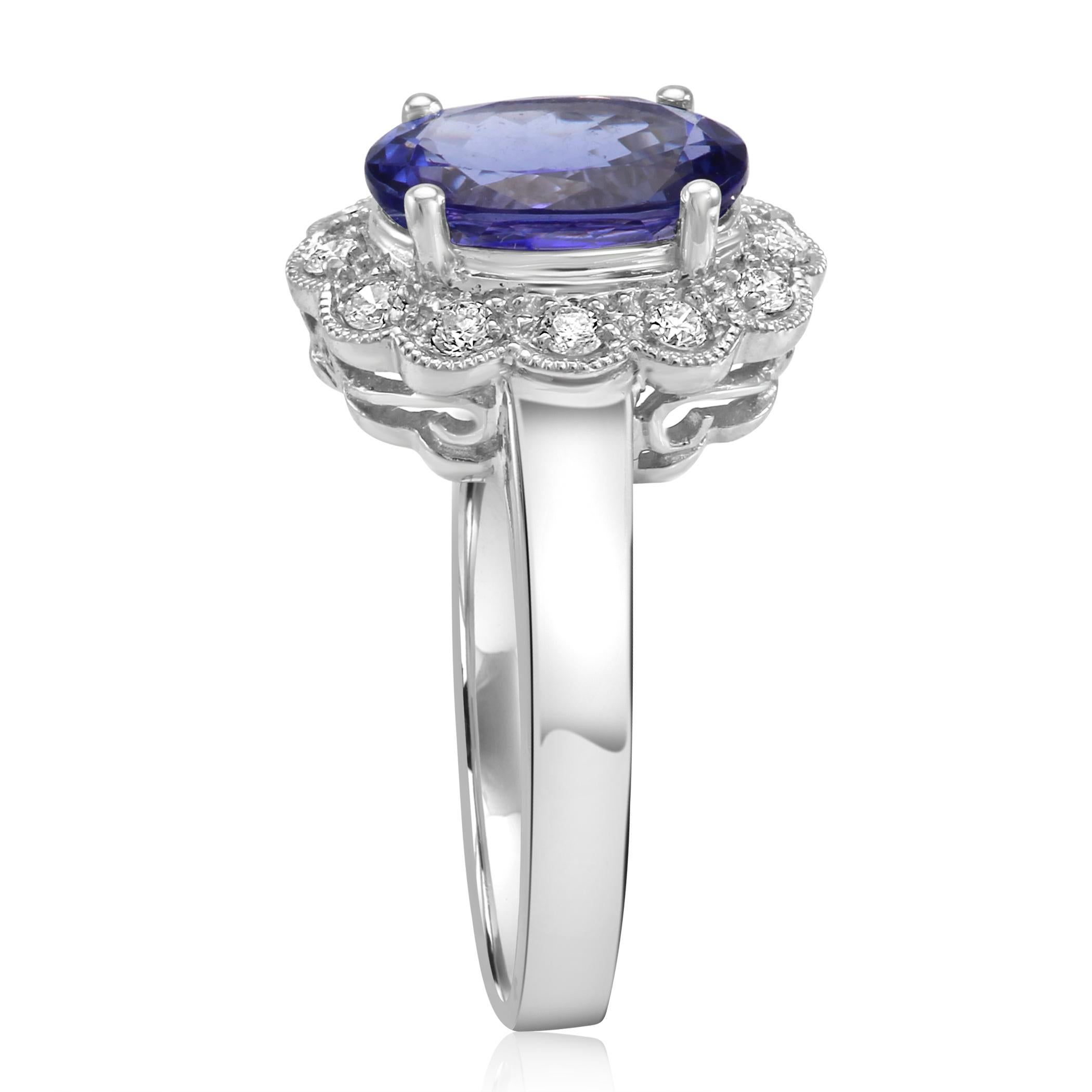 Tanzanite Oval Round Diamond Halo Gold Bridal Fashion Cocktail Filigree Ring 1