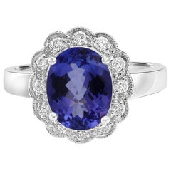 Tanzanite Oval Round Diamond Halo Gold Bridal Fashion Cocktail Filigree Ring