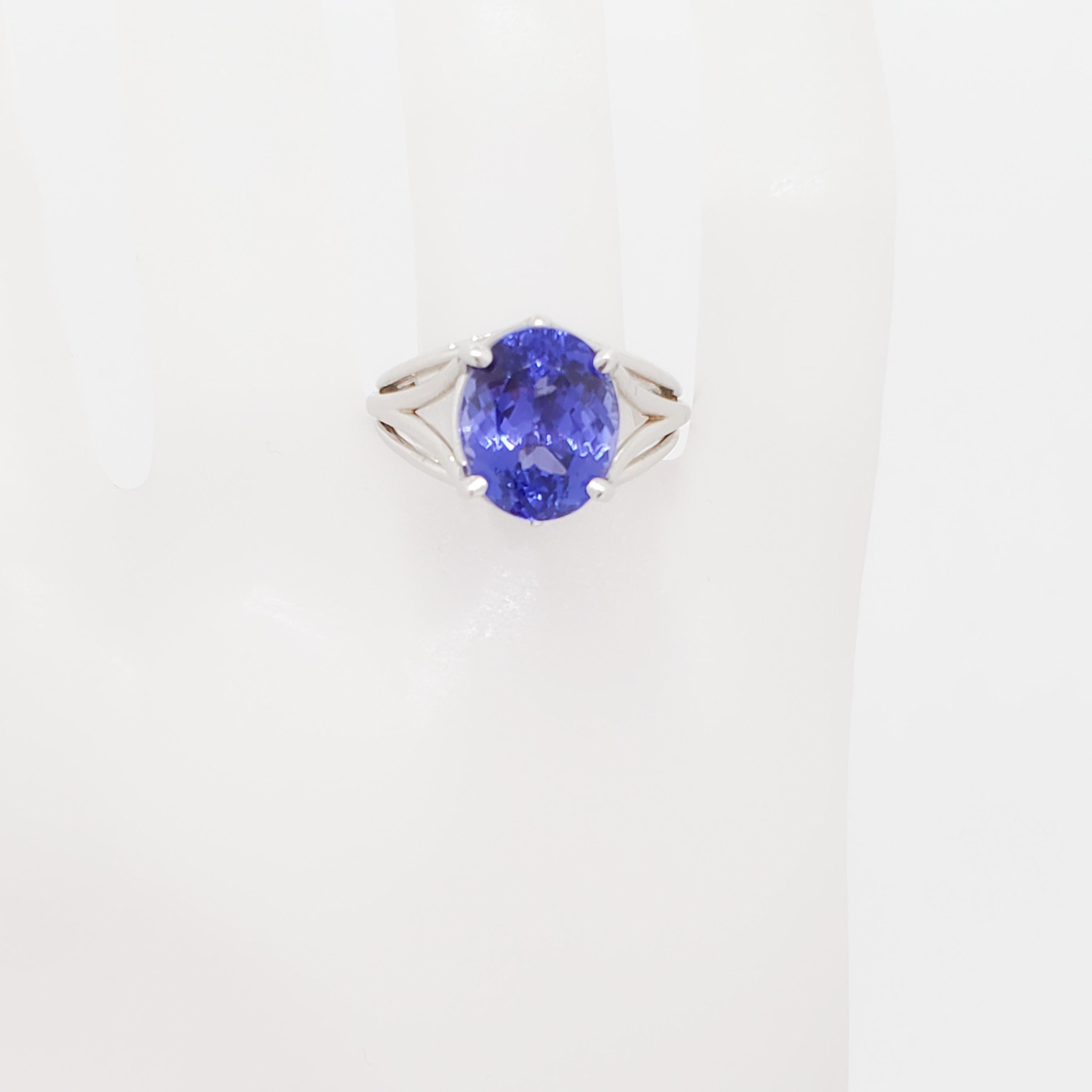 Oval Cut Tanzanite Oval Solitaire Ring in 14k White Gold For Sale