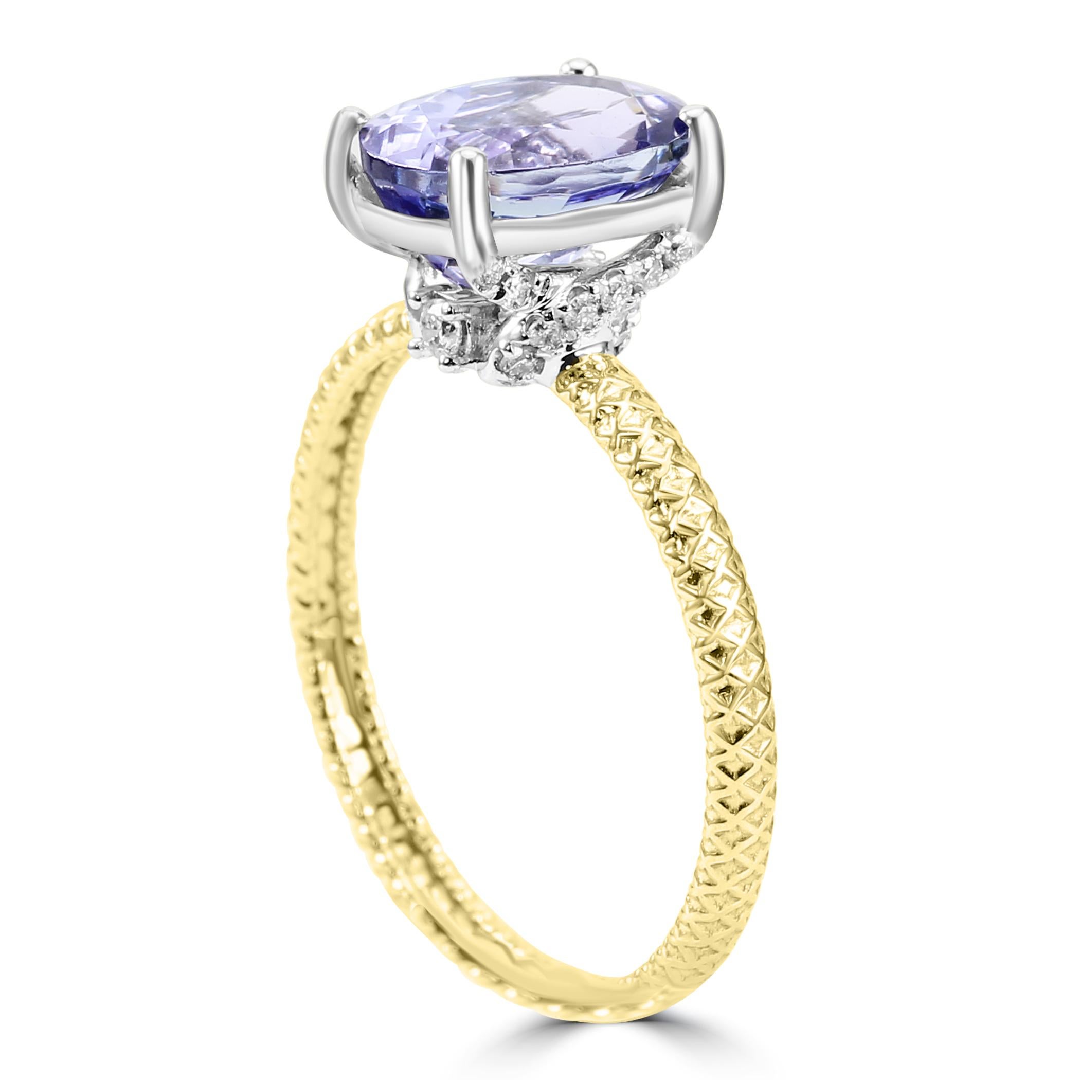 Bague de fiançailles en or jaune 14K avec diamant blanc Tanzanite Fashion Rope Style Shank Ring Neuf - En vente à Sayreville, NJ