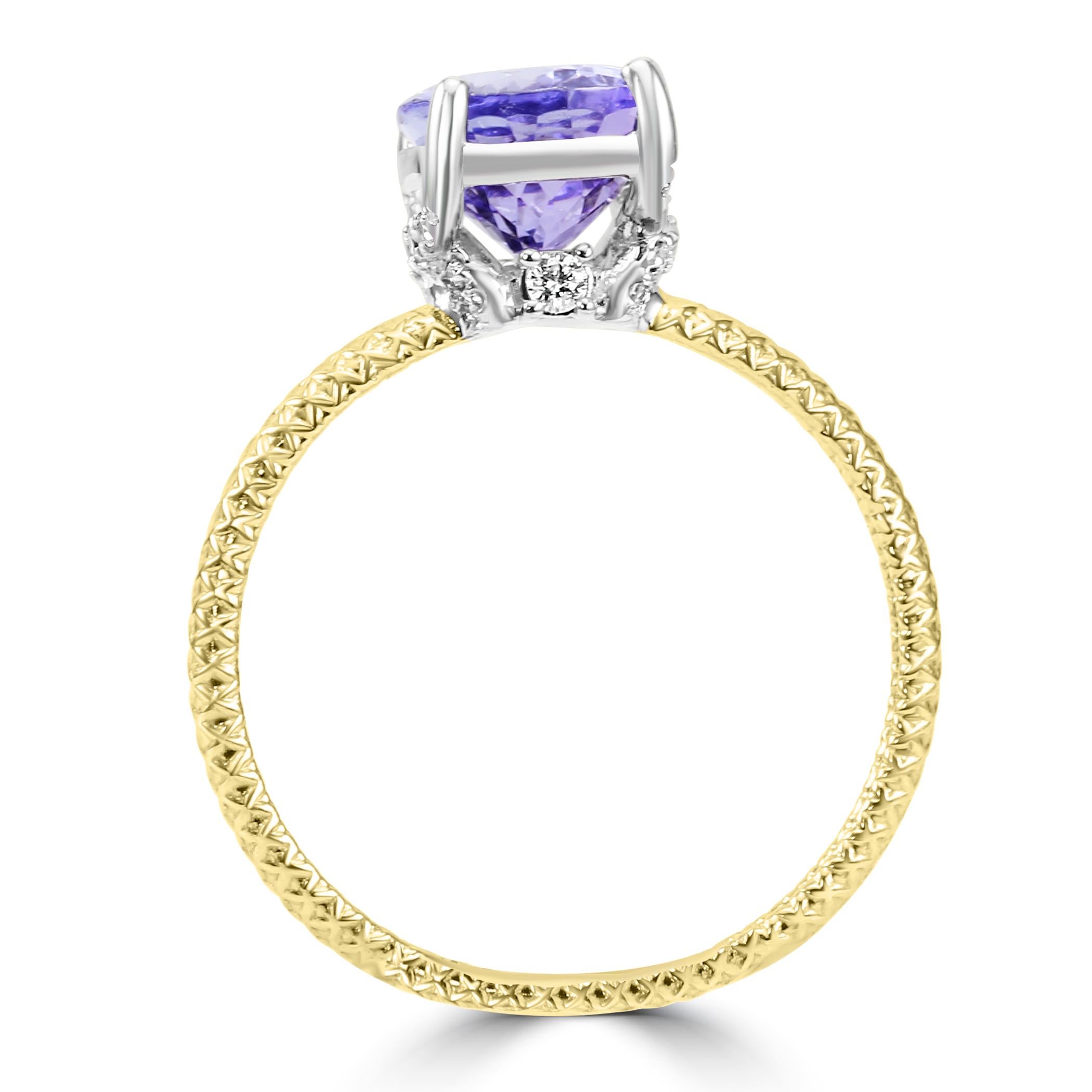 Bague de fiançailles en or jaune 14K avec diamant blanc Tanzanite Fashion Rope Style Shank Ring Unisexe en vente