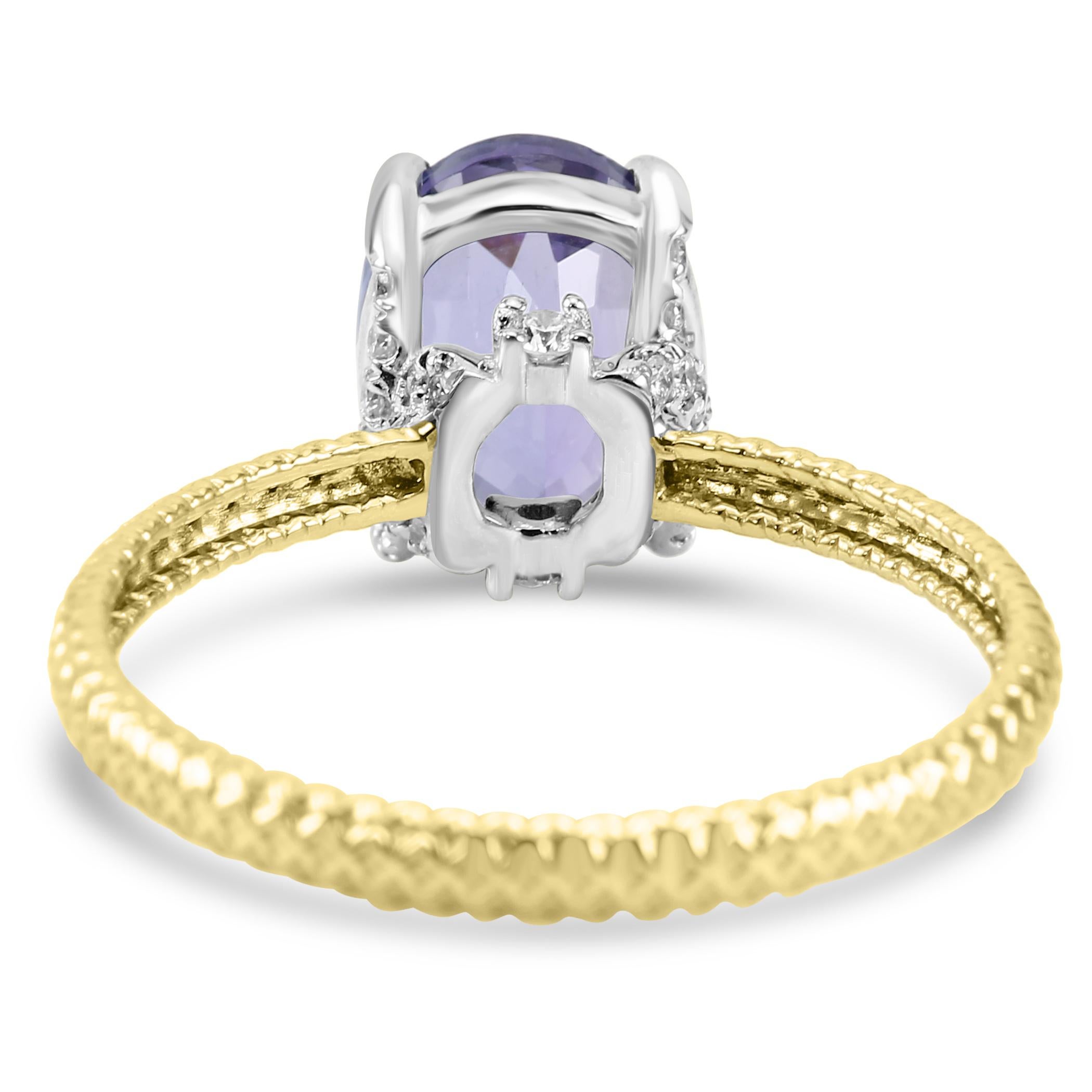 Bague de fiançailles en or jaune 14K avec diamant blanc Tanzanite Fashion Rope Style Shank Ring en vente 1