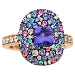 Tanzanite Paraiba Spinel sapphire Diamond Pave Ring