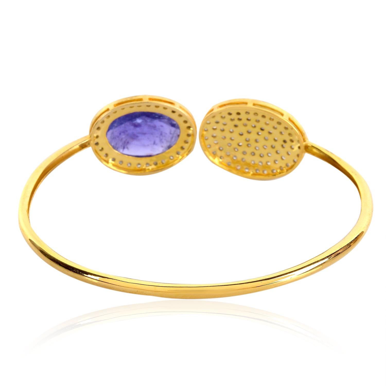 Mixed Cut Tanzanite & Pave Diamond Adjustable Cuff Made In 18k Gold & Silver For Sale