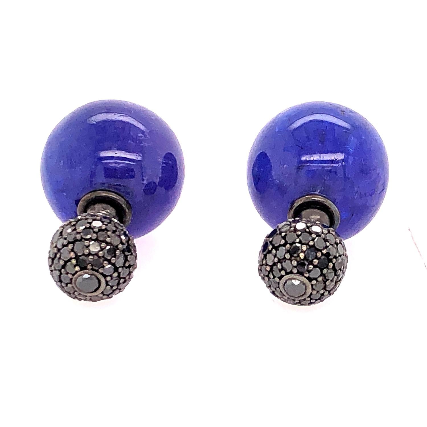Mixed Cut Tanzanite & Pave Diamond Ball Drop Earring Made In 18k Gold For Sale