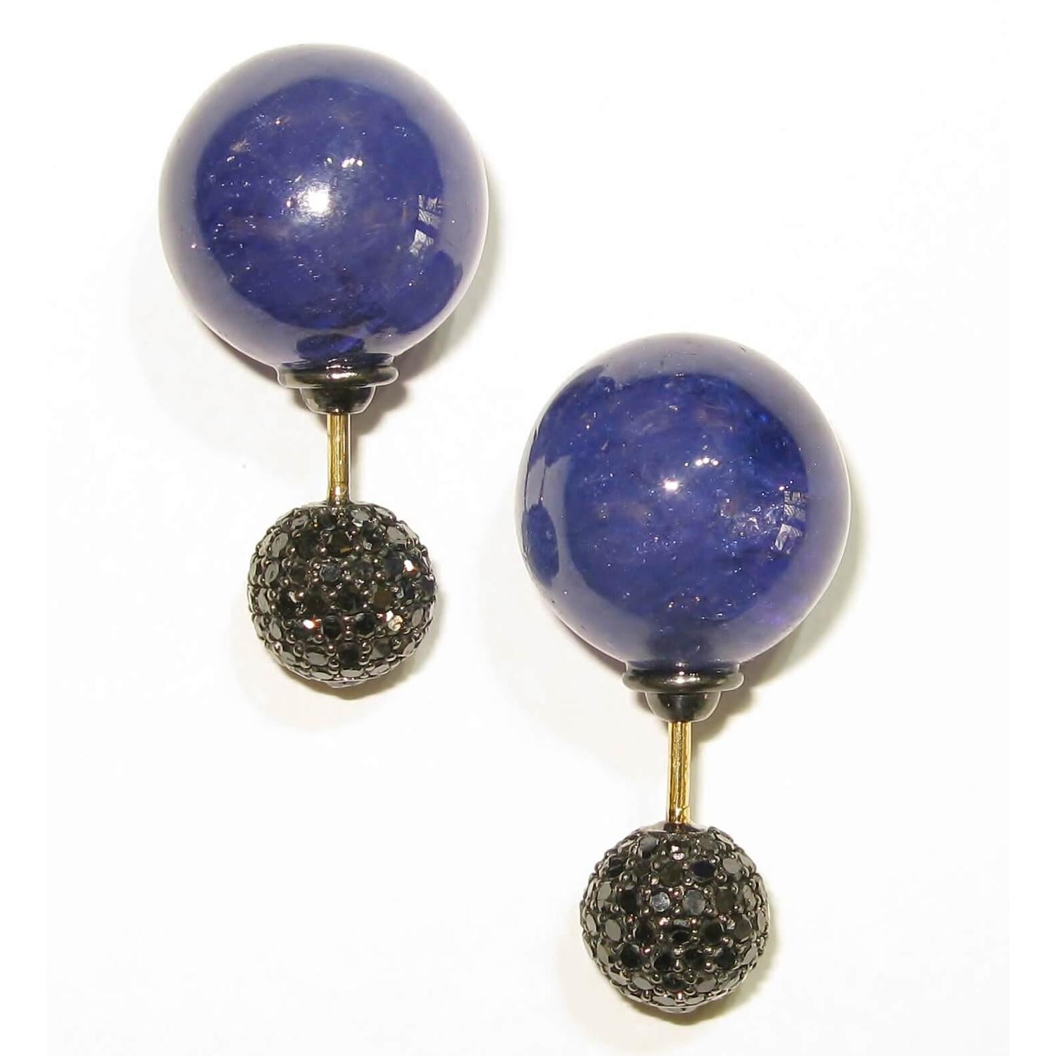Tanzanite & Pave Diamond Ball Drop Earring Made In 18k Gold In New Condition For Sale In New York, NY