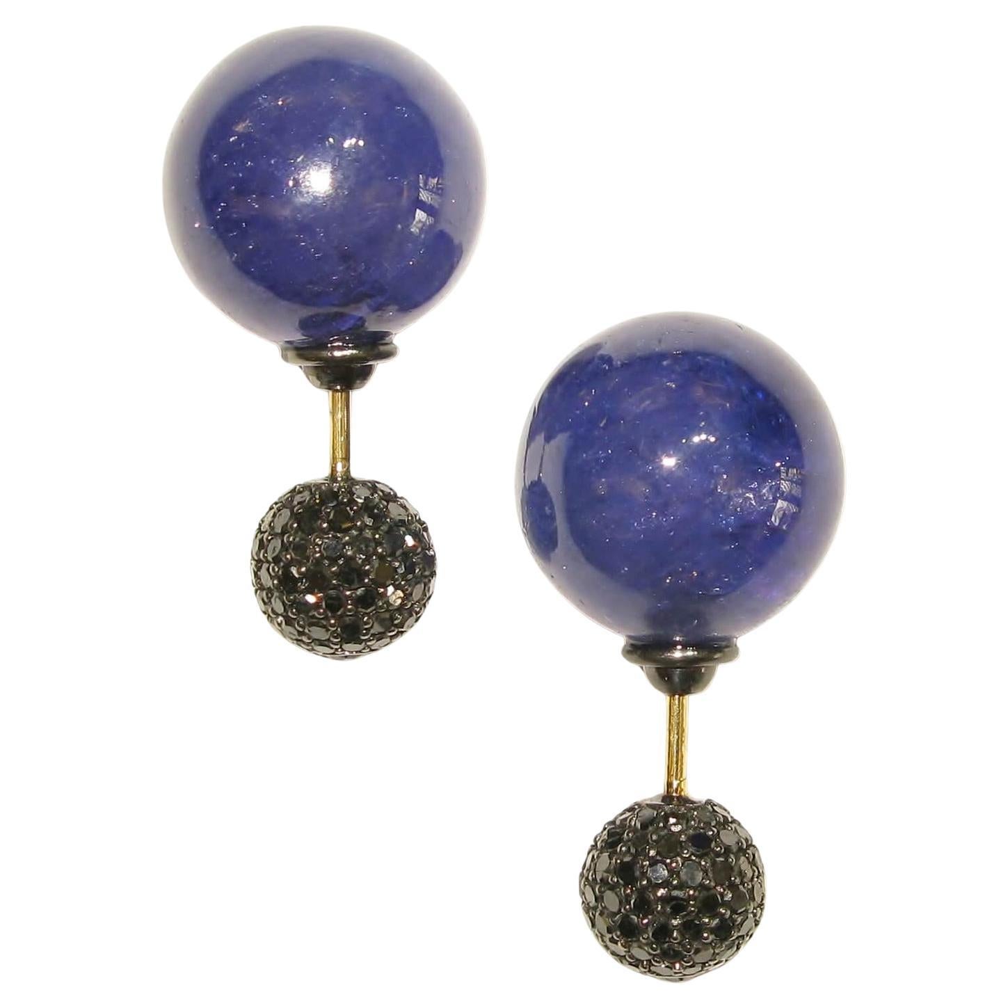 Tanzanite & Pave Diamond Ball Drop Earring Made In 18k Gold For Sale