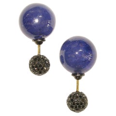 Boucle d'oreille boule en or 18k avec tanzanite et diamants pavs