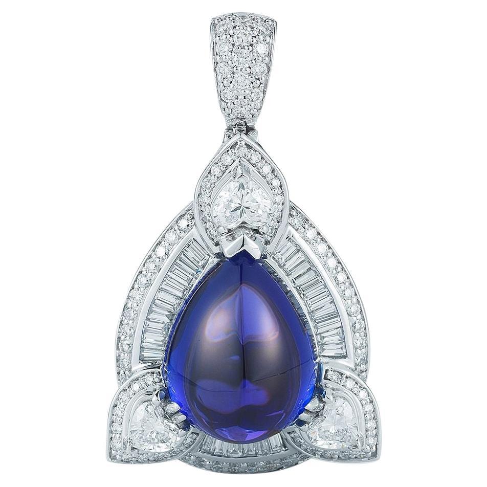 Ciondolo in oro bianco 18k con tanzanite da 23,05 carati e diamante da 3,31 carati in vendita