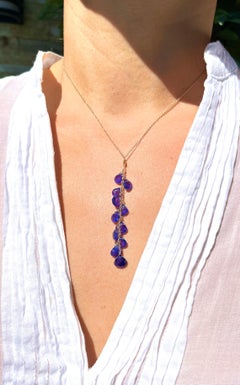 Tanzanite Pear Shape Briolette Pendant Necklace Yellow Gold